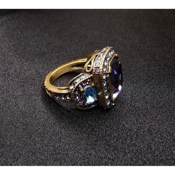 Heidi Daus Crystal Statement Ring Purple & Blue Gemstones - Picture 5 of 5